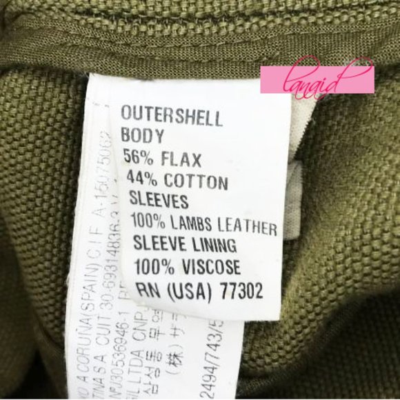 Zara Linen Lamb Leather Jacket Army Olive Green Utility Moto Edgy Biker Coat XS - Picture 14 of 16